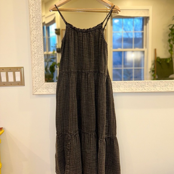 Anthropologie Daily Practice 100% Cotton Dark Gray Tiered Dress Adjustable XS - Picture 11 of 13